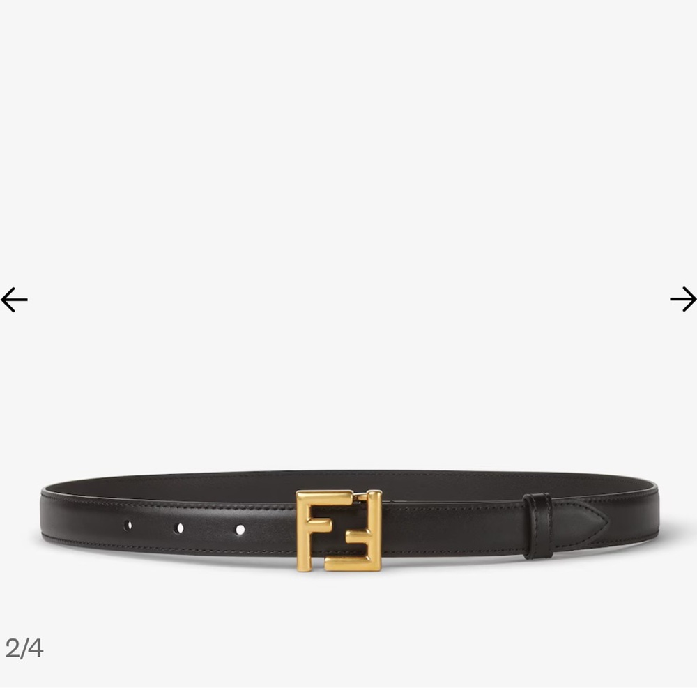 Fendi Black Leather Belt with Gold Buckle